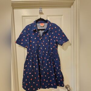 Kate Spade  Navy Strawberry Print Shirt Dress